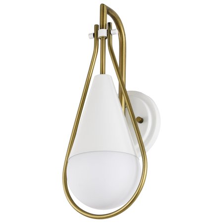 NUVO Admiral 1-Light Wall Sconce Matte White and Natural Brass White Opal Glass 60/7921
